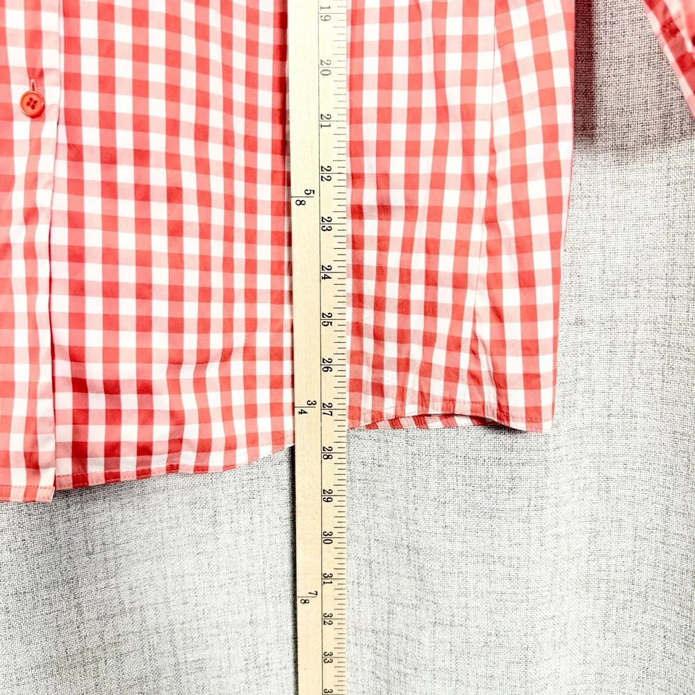 Lafayette 148 Red Gingham Button Down Shirt Sz M 4th of July Picnic BBQ Preppy - Picture 5 of 6